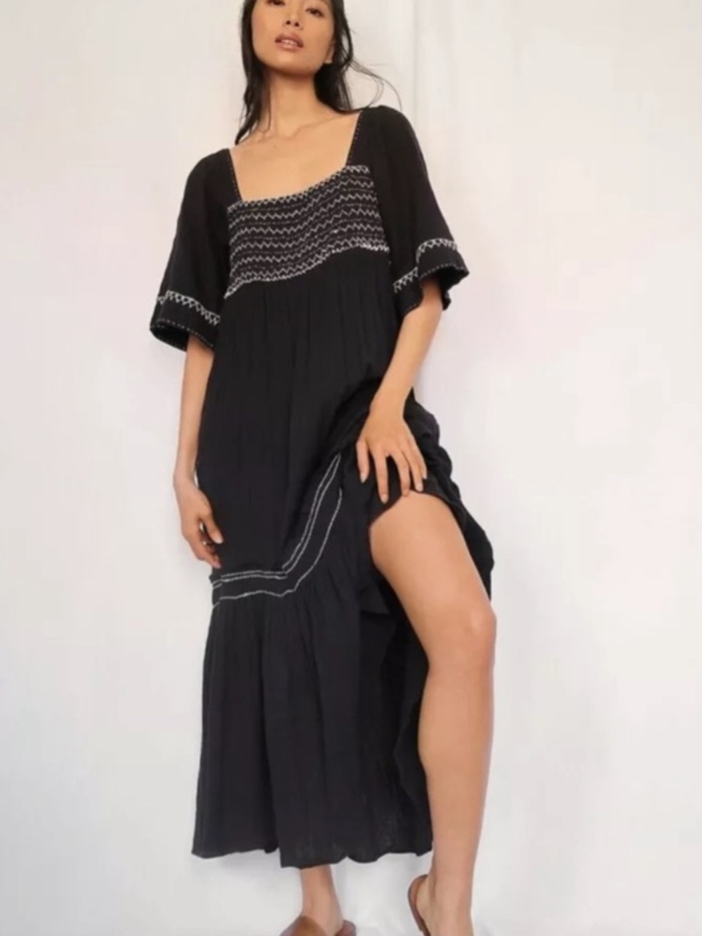 Free People Im The One Maxi Dress Smocked Tassel Maxi Dress Black size XS